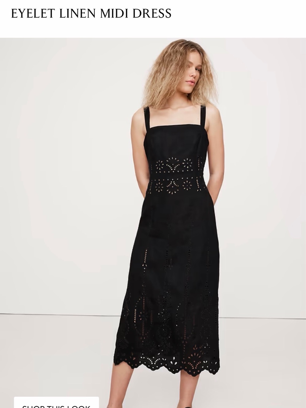 Banana Republic Black Eyelet Midi Dress with Wide Straps